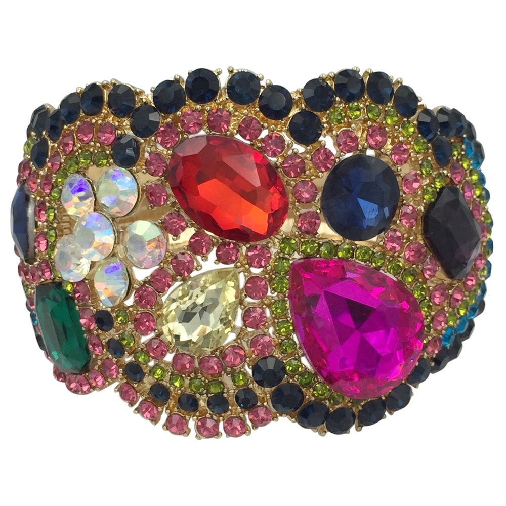 Multicolor Colorful Chunky Gold Hinged Bangle Bracelet